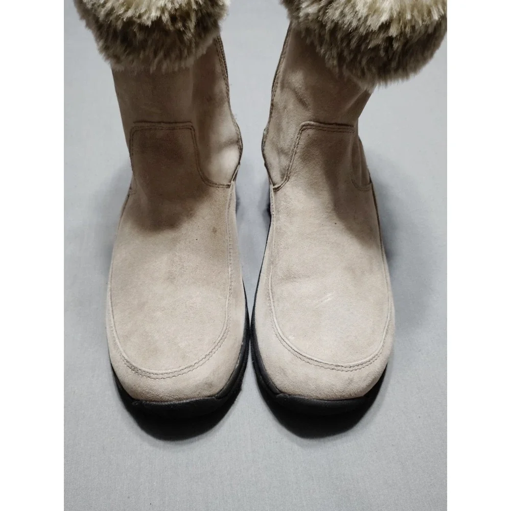 L. L. Bean Women 10 Faux Fur Lined Winter‎ Boots Beige Suede Western Old Money
